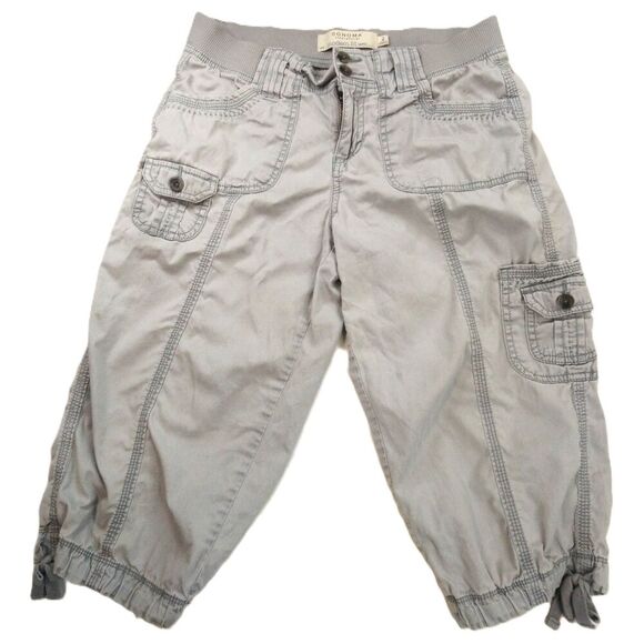 Sonoma Lifestyle Women's Capri Pants Size 2 Gray Elastic Waist String Ankles - Picture 1 of 7